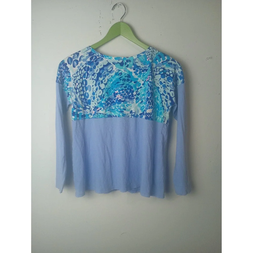Lilly Pulitzer Girls XL Blue Abstract Print Long Sleeve Cotton Top Pullover
